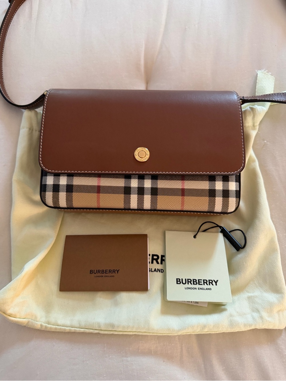 Burberry Brown Leather and Vintage Check Crossbody